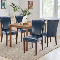 Nailhead Trim Leather Upholstered Side Chair Wood Dining Chair (Set of 4) by Lark Manor