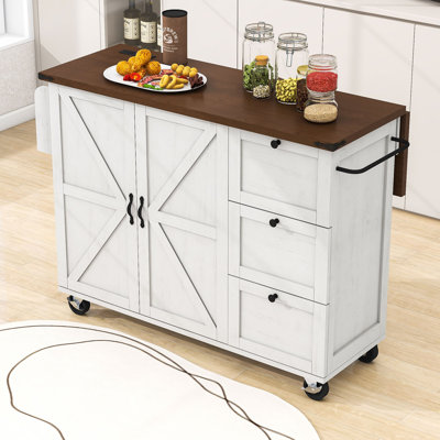 Babken Rolling Kitchen Island with Drop Leaf and Power Ports by Winston Porter