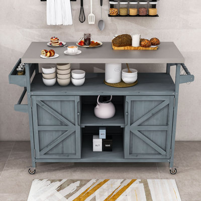 Cheyene Rolling Kitchen Island with Stainless Steel Top and Lockable Wheels by Gracie Oaks