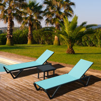 3 Piece Outdoor Metal Chaise Lounge with Table Set