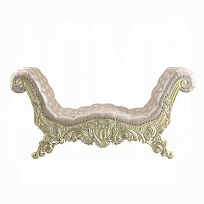 Amida Faux Leather Bedroom Bench in Light Gold and Champagne Silver by Rosdorf Park