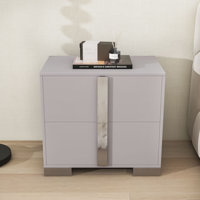 Kievon Mirrored Nightstand with Metal Handle, Wood Bedside Table with 2 Drawers by Mercer41