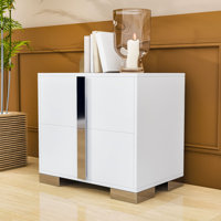 Kievon Mirrored Nightstand with Metal Handle, Wood Bedside Table with 2 Drawers by Mercer41