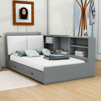 Aryabella Twin Size Wood Platform Bed with Storage Shelves and 2 Drawers