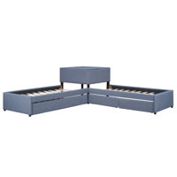 L-shaped Upholstered Platform Bed with Trundle and Two Drawers Linked with built-in Desk,Twin,Gray by Hokku Designs