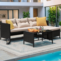 3-piece Outdoor Rattan Sectional Sofa Set Patio Wicker Rattan Conversation Furniture Set, Steel Frame & Seat Cushion, Perfect for Garden Lawn Pool Bac