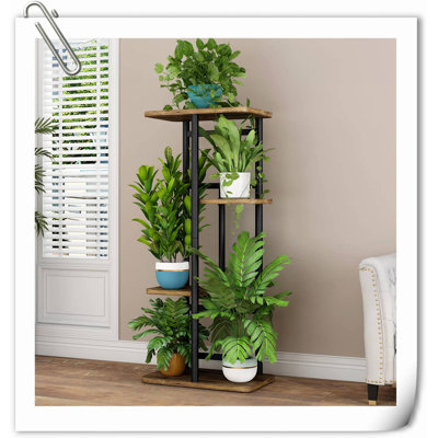 Plant Stand 4 Tier 5 Potted Indoor Plant Shelf Multiple Stands For Garden Corner Balcony Living Room (4 Tier 5 Potted, Black) by 17 Stories