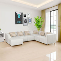 KOKO- White Microfiber Minimalism Living Room Lounge Sofa Sectionals by Latitude Run