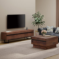 Aadam Modern TV Stand And Coffee Table Set Of 2, Storage Entertainment Center For Tvs Up To 100 Inch, Square Center Table With Tempered Glass And Stor by Latitude Run
