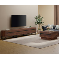 Hewitt Modern TV Stand And Coffee Table Set Of 2, Storage Entertainment Center For Tvs Up To 110 Inch, Square Center Table With Tempered Glass And Sto by Latitude Run