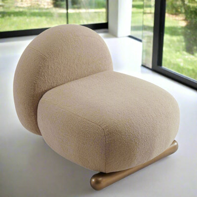 Cerryn Upholstered Shearling Accent Lounge Chair with Sculptural Silhouette and Metal Base – Modern Lounge Seating for Living Spaces by Wrought Studio