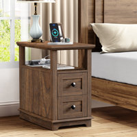 2 Drawers Bedroom Nightstands with Storage and Fast Charging Station by Millwood Pines