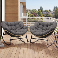 Oversized Outdoor Papasan Rocking Chair Set with Thick Cushions (Set of 2) by Bayou Breeze
