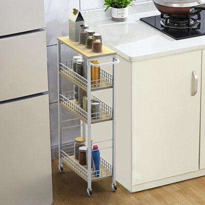 Slim Storage Cart White Narrow Storage Cabinet 4 Tier Laundry Room Organization Mobile Bathroom Shelving Unit Organizer