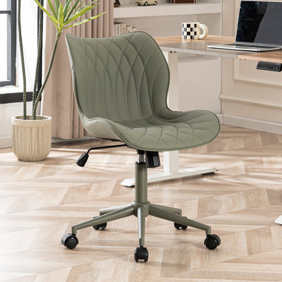 Maddoux Armless Swivel Office Chair Faux Leather Upholstered Waterproof Desk Chair Ergonomic Adjustable Computer Chair