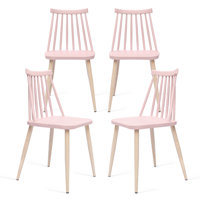 Troy Contemporary Windsor Design Plastic Dining Chair, Living Room Chair, Patio Chair, Armless Chair with Wood Texture, for Home, Office, Kitchen, Din by Xdeco