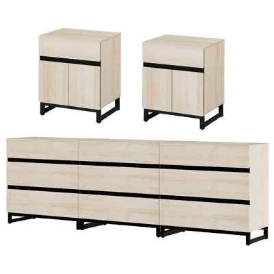 Lirah Dresser And Nightstand Set Of 3, Dresser With 6 Drawers, 2 Nightstand With Drawer And Cabinet For Bedroom, Bedroom Furniture Set, by Latitude Run