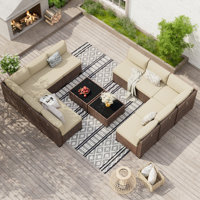 Modular 10-Person Rattan Sectional Conversation Sets With 2 Coffee Table, 2 Corner &8 Single Sofa