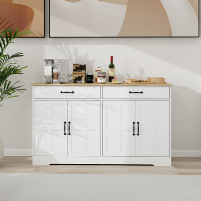 Large Farmhouse Buffet Cabinet Storage Sideboard with 2 Drawers and 4 Doors, Storage Cabinet, Entryway Cabinet by Lark Manor