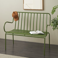 Adelene Cole And Grey Metal Slatted Outdoor Bench With Curved Armrests by George Oliver