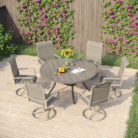 Outdoor Patio Dining Set with 6-person Round Dining Table and  Padded Swivel Chairs by Wildon Home
