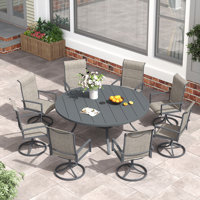 Outdoor Patio Dining Set with 8-person Round Dining Table and Padded Swivel Chairs by Wildon Home