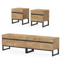 Darail TV Stand And End Table Set Of 3, Living Room Table Sets, TV Stand And 2 End Table Set With Drawers For Living Room, Entertainment Center, Conso by Latitude Run