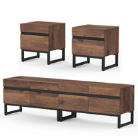 Darail TV Stand And End Table Set Of 3, Living Room Table Sets, TV Stand And 2 End Table Set With Drawers For Living Room, Entertainment Center, Conso by Latitude Run