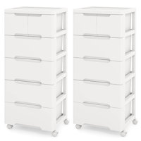 Rebrilliant 2 Pcs 6-drawer Plastic Rolling Storage Cart With 4 Universal Wheels Dresser Cabinet