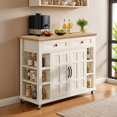 Stepheny 45"x17" Vintage Kitchen Island Kitchen Cart with Lockable Wheels by Ebern Designs