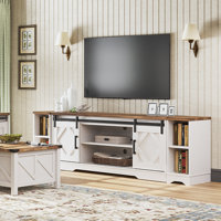 Laziza 3 in 1 Modern Farmhouse TV Stand for up to 85" TVs,Wood Entertainment Center with Open Storage for Living Room by Gracie Oaks