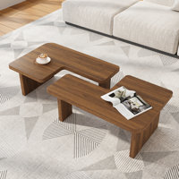 Mid Century Modern Wood Coffee table for livingroom, free adjustable Side Table, 2 Pieces by Ivy Bronx