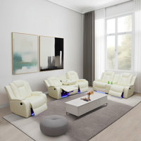 Xander 3 - Piece Vegan Leather Electric Power Reclining Living Room Sofa Set with Wireless Chargers and Blue LED Light by Latitude Run