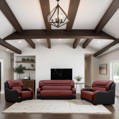 3 - Piece Premium Cowhide Genuine Leather Living Room Sofa Set