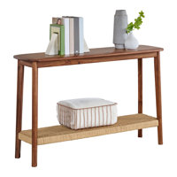 Alisma Console Table - Calais Collection 48-Inch Entryway Table with Woven Shelf - Solid Acacia Wood Modern Sofa Table by Bay Isle Home