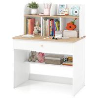 Harriet Bee Kids Wooden Study Desk Children Writing Table With Hutch & Drawer White by Harriet Bee