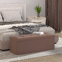 Roseau 43" Folding Storage Ottoman Bench, PU Leather Footrest Footstool Stool with Foam Padded Seat by Ebern Designs