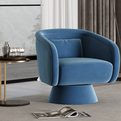 Nailhead Swivel Barrel Chair