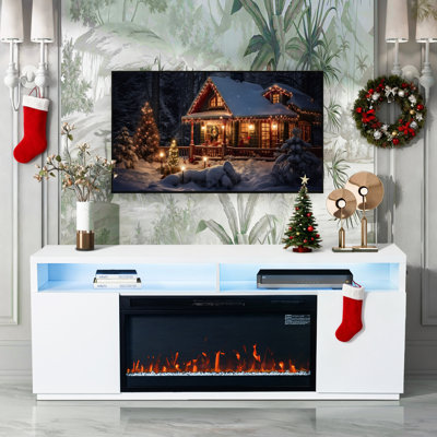 68" Media Console Fireplace TV Stand For TV Up To 78" with Electric Fireplace and LED Lights by Ivy Bronx