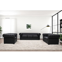 Audelio 3-Pieces Handcrafted Top Grain Genuine Leather Chesterfield Living Room Set