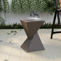Analu Modern Fiberstone Side Table with Twisted Pedestal Design, Square Top Accent Table for Indoor Outdoor Use by Wrought Studio