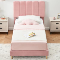 Velvet Upholstered Platform Bed Frame With Headboard