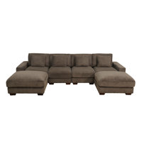 Sydnea 6-Piece 123" Wide Premium Corduroy Reversible Living Room Modular Sectional Sofa with Ottoman by Latitude Run