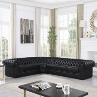 138" Chesterfield Handcrafted Top Grain Cow Genuine leather Sectional by Red Barrel Studio