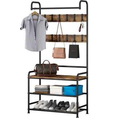 Sturdy Rustic Black Coat Rack With Bench And Storage Shelves, Waterproof Frame by 17 Stories