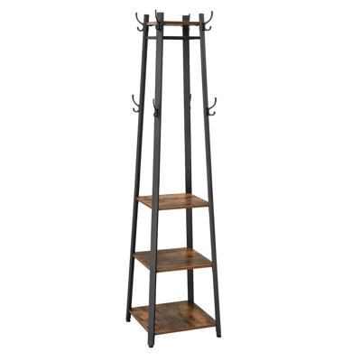 Industrial Style Coat Rack With 3-Tier Rustic Shelves And 8 Hooks, Free Standing by 17 Stories
