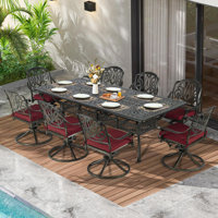 Bloomsbury Market 9-Piece Outdoor Patio Dining Set For 8, All Weather Cast Aluminum Patio Funiture Table And Chairs Set- 94.5" Rectangular Table And 8 by Bloomsbury Market