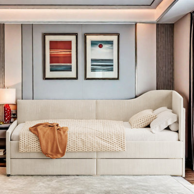 Ingatestone L-Shaped Corduroy Daybed with 2 Storage Drawers