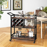3-Tier Bar Cart On Wheels Home Kitchen Serving Cart With Wine Rack And Glasses Holder by 17 Stories