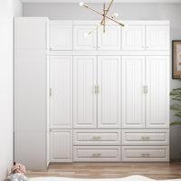 Wardrobe Set With Top Cabinet And Corner Unit, 2-Door, 98.4" Wide by Wildon Home